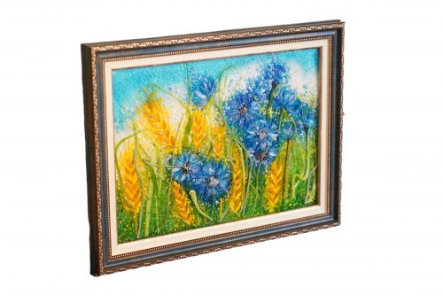Картина из стекла “Васильки и пшеница”